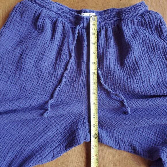 Jessica Simpson Gauze Pants Sz M Blue Indigo Wide Leg Resort Crop Pockets Cotton - Picture 9 of 10